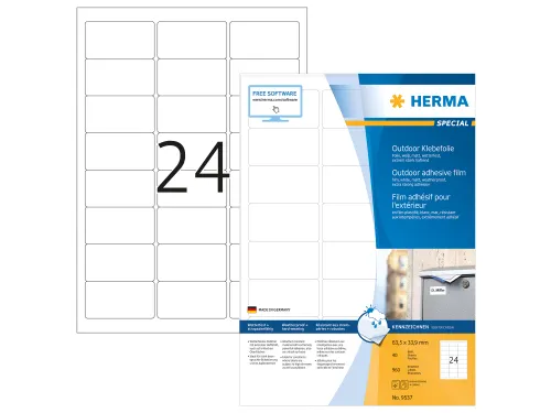 HERMA 9537 Weervast Outdoor folie-etiket A4 63,5x33,9mm Wit 960 stuks