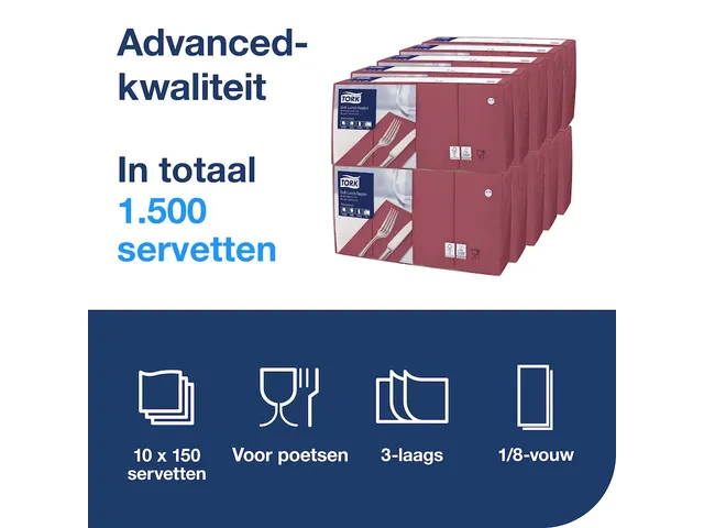 Tork 477418 Soft Lunchservet Advanced Bordeaux 33x33cm