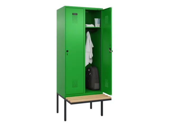 locker met bank,HxBxD 2120x800x815mm,2vak,vak B 400mm,draaigrendel