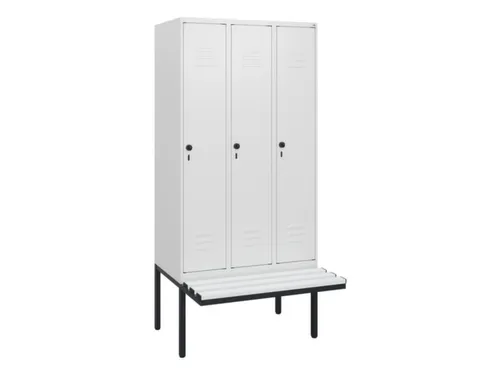 locker met bank,HxBxD 1950x900x815mm,3vak,vak B 300mm,draaigrendel