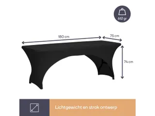 Hoes voor Tafel Zwart Stretch Rechthoekig met boogvorm 180x75x74 cm - 3