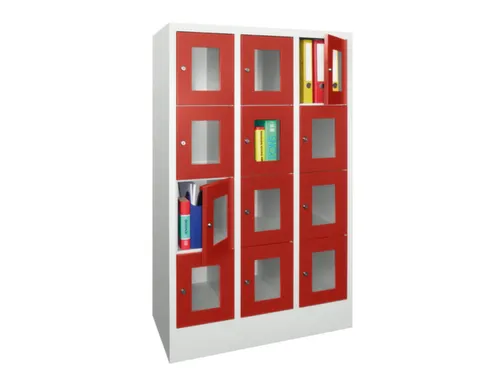 lockerkast,HxBxD 1518x900x500mm,3x4vakken,RAL7035,front RAL3000