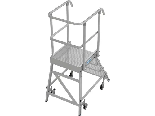 bordestrap,verrijdbaar,bordes H 1m,4treden,aluminium,4zwenkwielen