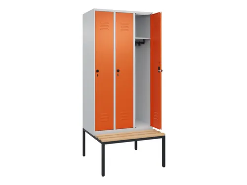 locker met bank,HxBxD 2120x900x815mm,3vak,vak B 300mm,draaigrendel