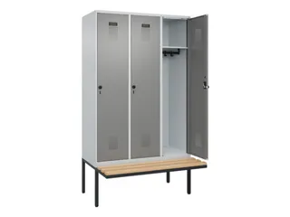 locker met bank,HxBxD 2120x1200x815mm,3vak,vak B 400mm,draaigrendel - 2