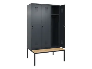 locker met bank,HxBxD 2120x1200x815mm,3vak,vak B 400mm,draaigrendel - 2