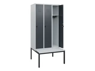 locker met bank,HxBxD 1950x900x815mm,3vak,vak B 300mm,draaigrendel - 2