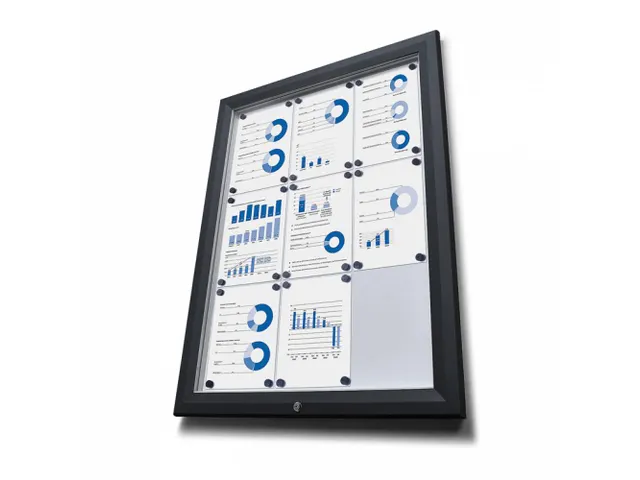 Vitrinekast mededelingenbord Outdoor 15xA4 met gasveer Zwart