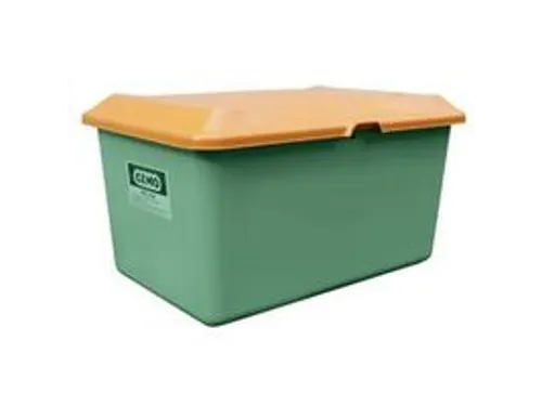 strooigoedbak,400l,GVK,groen,deksel oranje,wanden gesloten