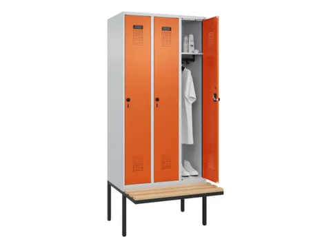 locker met bank,HxBxD 2120x900x815mm,3vak,vak B 300mm,draaigrendel