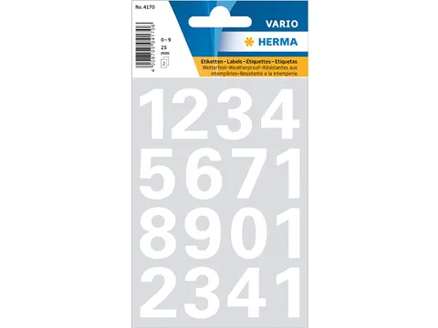 Etiket Herma 4170 25mm Getallen 0-9 Wit Folie 2 vel