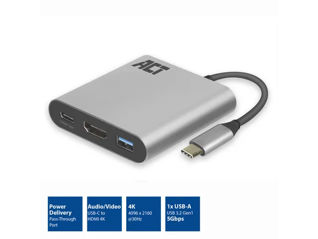 USB-C Multiport Adapter Voor 1 HDMI Monitor Grijs