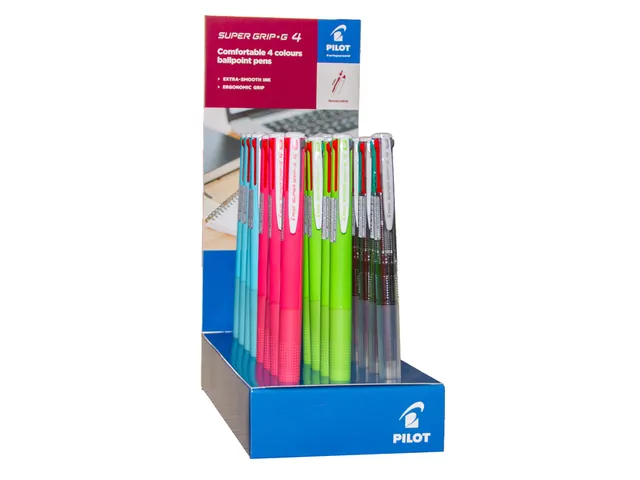 4-Kleuren balpen PILOT Super Grip G medium assorti display à 24 stuks
