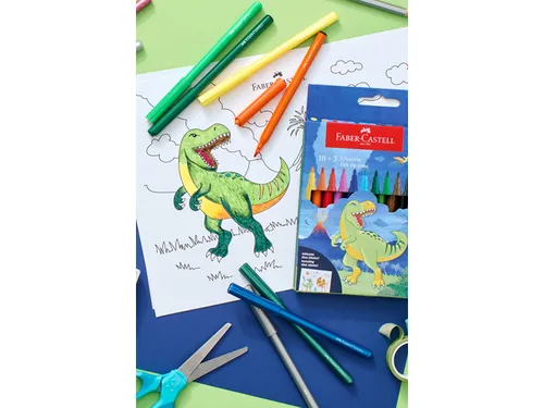 Viltstift Faber-Castell Dino 10x stand. Kleur+3x metallic kleur incl.