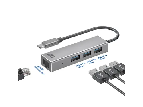 Hub ACT USB-C 3.0 3x USB-A Gigabit ethernet
