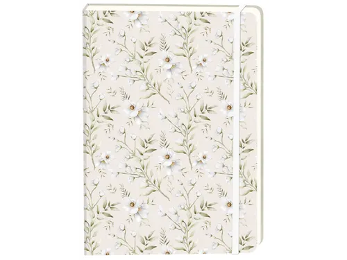 Notitieboek witte bloemen A5 lijn 92 pagina's softcover creme