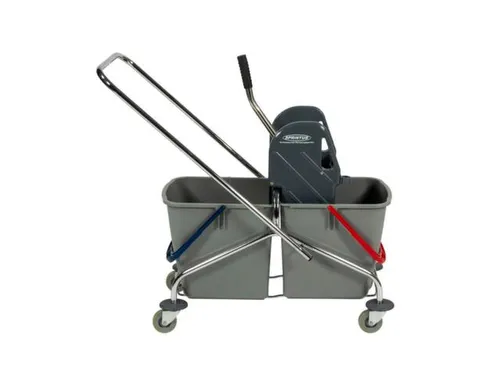 dweilwagen,emmer 2x27l ROOD/BLAUW,mopwringer,frame metaal,4zwenkwielen