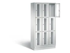 Lockerkast 1800x900x500mm 3x3 vakken Cilinderslot, Sokkel, RAL7035