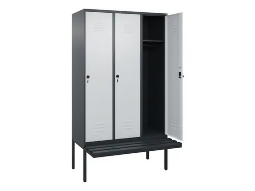 locker met bank,HxBxD 2120x1200x815mm,3vak,vak B 400mm,draaigrendel