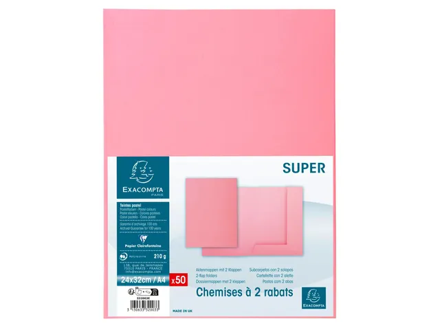 50 dossiermappen met 2 kleppen SUPER 250 24x32cm Roze