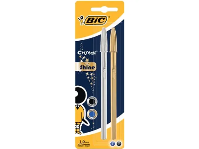 Stylo bille Cristal Shine blister 2 pièces or et argent