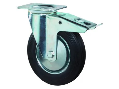 zwenkwiel m. rem,draagverm. 250kg,massief rubber-banden,ØxB 250x50mm