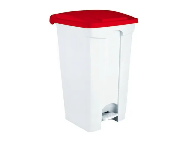 Contitop,afvalbak met pedaal 90L wit/rood