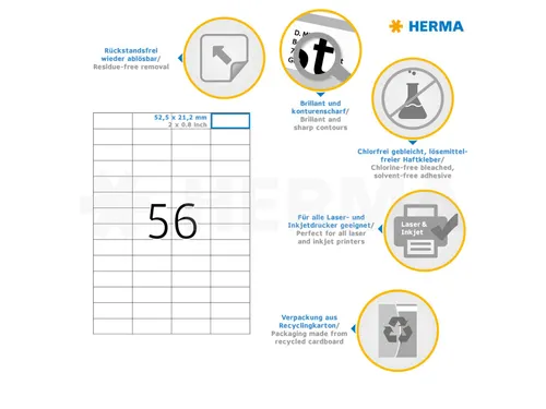 HERMA 5080 Verwijderbare etiketten A4 52,5x21,2mm Wit 1400 stuks