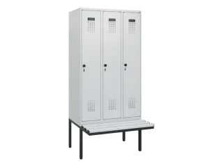 locker met bank,HxBxD 1950x900x815mm,3vak,vak B 300mm,draaigrendel - 2