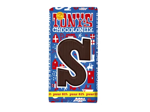 Chocoladeletter Tony's Chocolonely puur S 180gr
