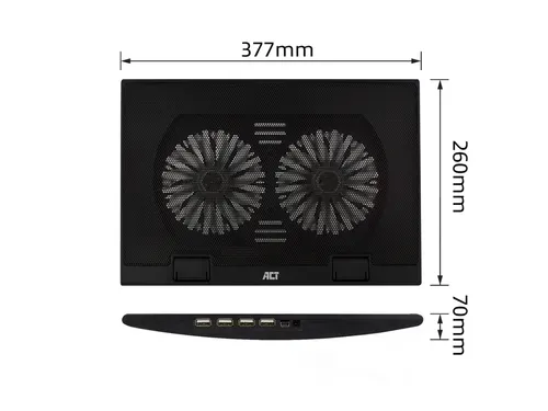 Laptopstandaard ACT 2 standen met ventilator 4-p hub