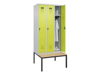 locker met bank,HxBxD 2120x900x815mm,3vak,vak B 300mm,draaigrendel - 1