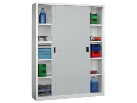 Schuifdeurkast 1950x1500x400mm 5 Oh Cilinderslot Tussenwand Ral7035