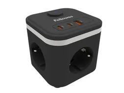 Stekkerblok Fellowes Power Cube F 3-voudig 1xUSB-A 2xUSB-C 2m zwart