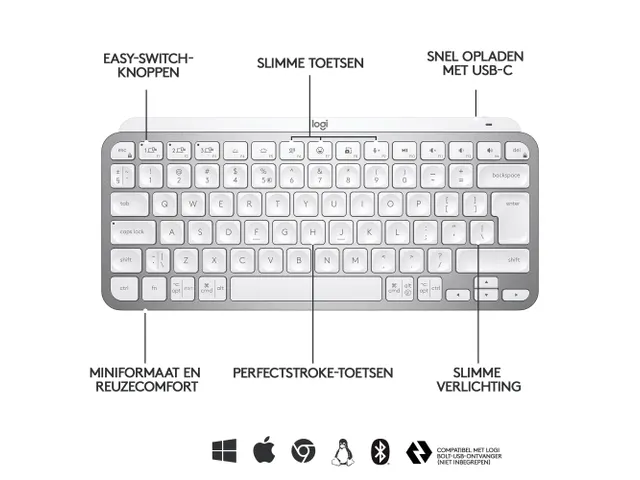 Mini clavier sans fil Logitech MX Keys Bluetooth gris QWERTY Angl US