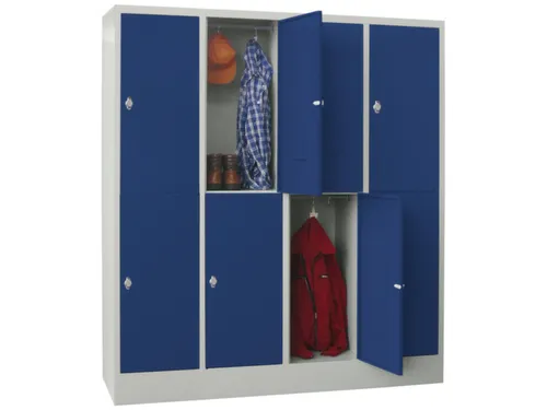 lockerkast,HxBxD 1850x1600x500mm,4x2vakken,RAL7035,front RAL5010