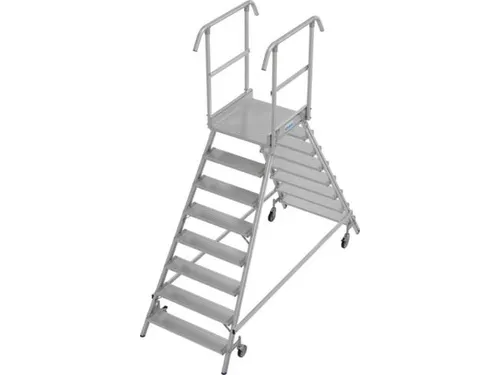bordestrap,verrijdbaar,bordes H 1,95m,2x8treden,aluminium,4zwenkwielen