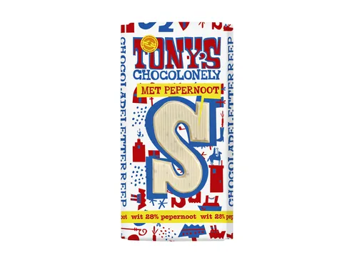 Chocoladeletter Tony's Chocolonely wit pepernoot S 180gr