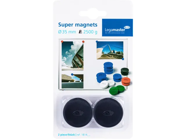 Magneet Legamaster 35mm super 2500gr zwart 2 stuks