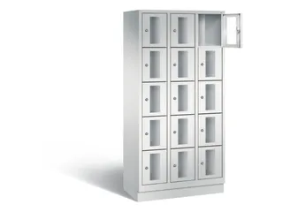 Lockerkast 1800x900x500mm 3x5 vakken Cilinderslot, Sokkel, RAL7035 - 1