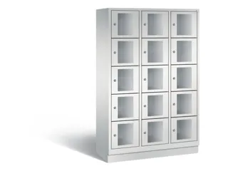 Lockerkast 1800x1200x500mm 3x5 vakken Cilinderslot, Sokkel, RAL7035 - 2