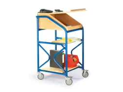 Verrijdbare lessenaar,HxBxD 1240x630x690mm,m. legborden,klapdeksel