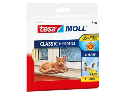 Tochtstrip Tesa Moll 05390 P profiel 9mmx6m wit