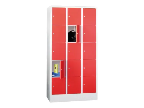 lockerkast,HxBxD 1850x900x500mm,3x5vakken,RAL7035,front RAL3000