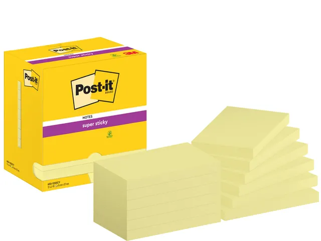 Memoblok Post-it 655 Super Sticky 76x127mm Canary yellow 12 stuks