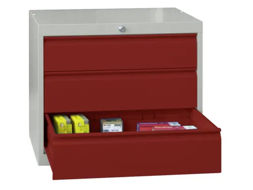 ladekast,HxBxD 600x715x600mm,3lade(n),cil.-slot,RAL7035,front RAL3000