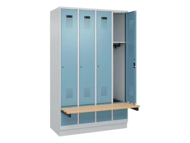 locker met bank,HxBxD 1950x1200x815mm,4vak,vak B 300mm,cilinderslot