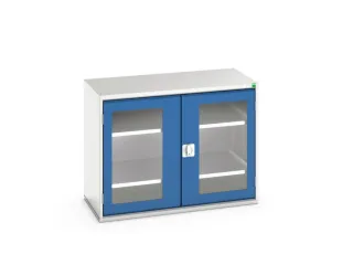 vitrinekast 800x1050x550mm 2xStalen bodem romp RAL7035 front RAL5010 - 1