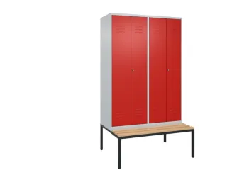 PBM-locker met bank,HxBxD 2120x1200x815mm,4vak,vak B 300mm,cil.-slot - 1