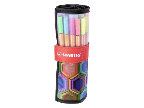 Fineliner STABILO point 88/25 Arty rollerset zwart fijn ass 25st